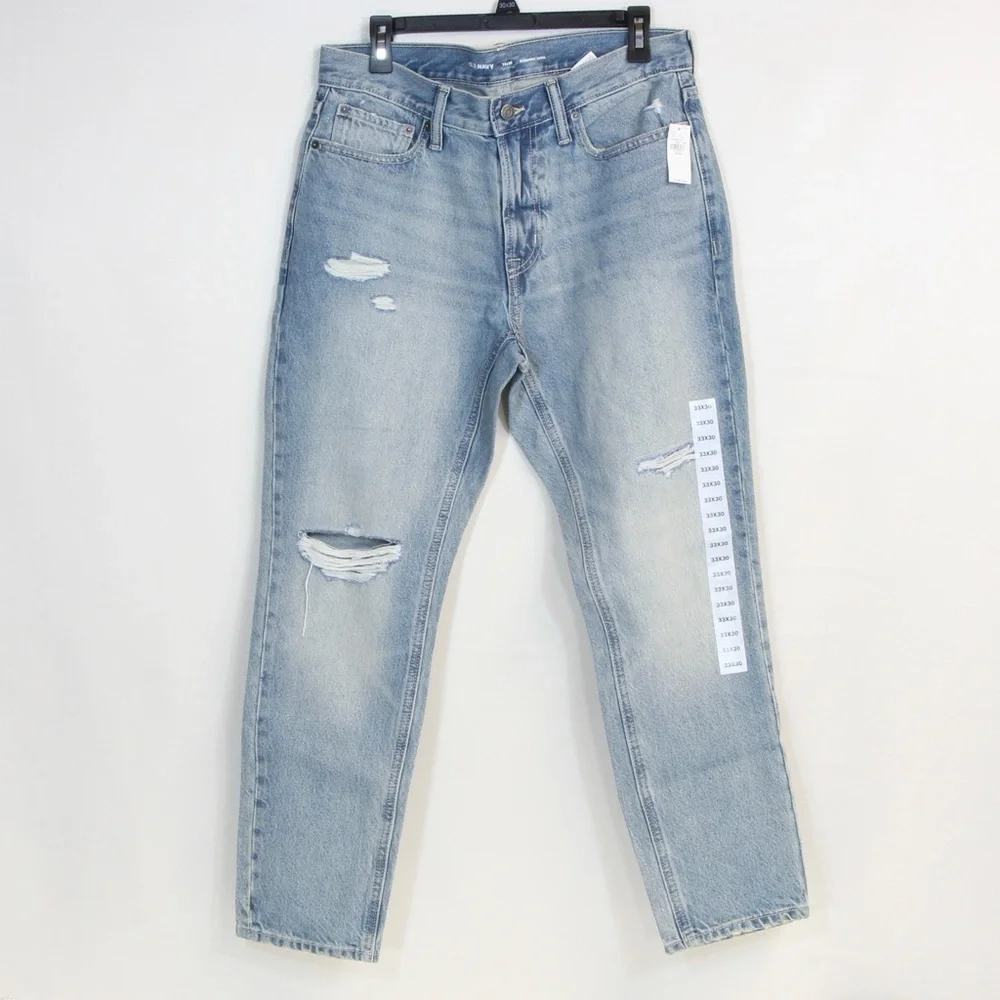 Old Navy Men's Faded Straight Fit Ripped Light Wash Blue Jeans NWT